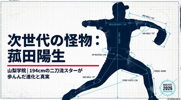 山梨学院高校の菰田陽生投手の身長194cm、体重101kg、最速152キロ、高校通算33本塁打などの基本プロフィール資料