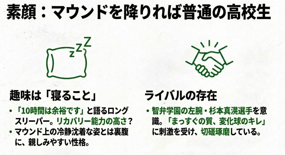 趣味の睡眠10時間や、刺激を受けるライバル杉本真滉（智弁学園）について