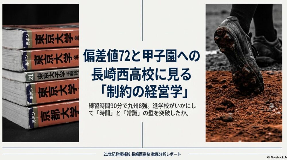 長崎西高校野球部が練習時間90分で九州8強入りした秘訣を解説するプレゼン資料の表紙