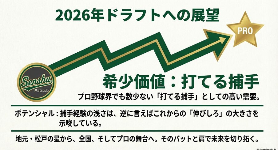 プロ野球界でも希少価値の高い「打てる捕手」として需要が高く 、捕手経験の浅さは将来的な「伸びしろ」として期待されています 