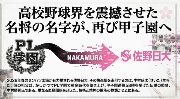 伝説の監督、中村順司氏の血を引く中村盛汰主将の紹介と、技術・精神の継承についてのスライド