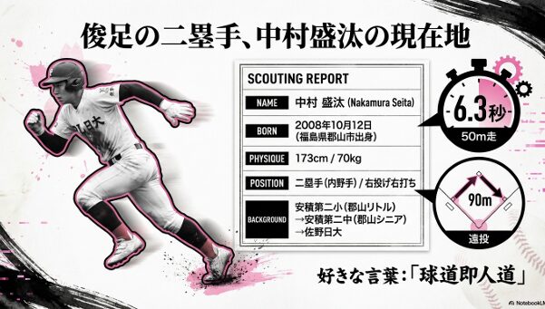 右投げ右打ちの二塁手として、はじけるようなスイングと堅実な守備、積極性を追求する中村主将のプレースタイル