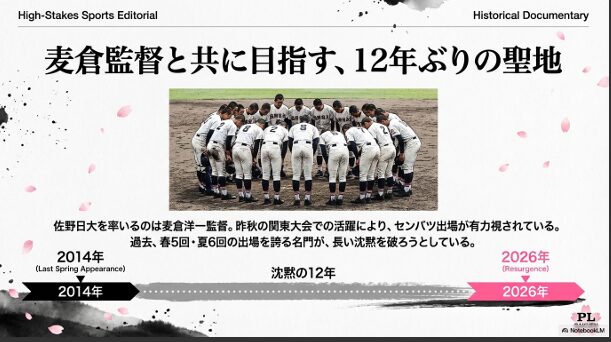2014年以来、12年ぶりのセンバツ復活を目指す佐野日大野球部と麦倉洋一監督の挑戦