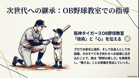 阪神タイガースOB野球教室で子供たちに技術と心を伝える様子
