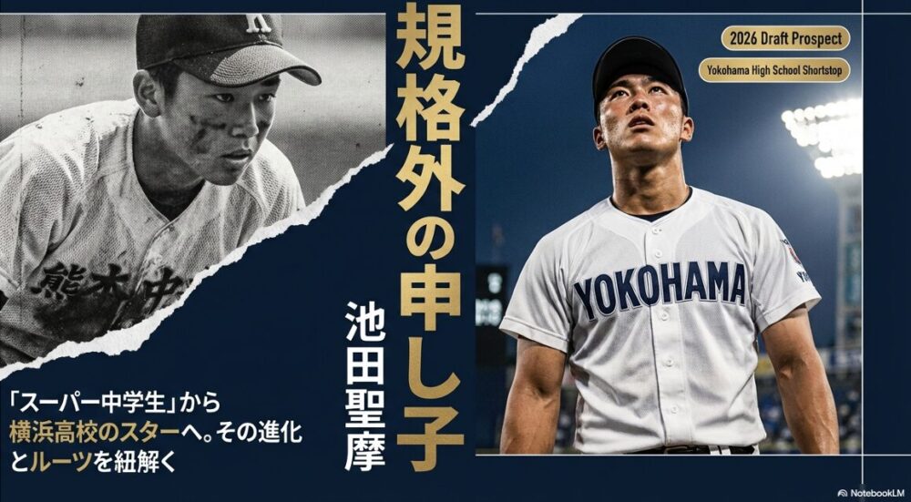 横浜高校の遊撃手、池田聖摩選手の顔写真と紹介文のアイキャッチ画像