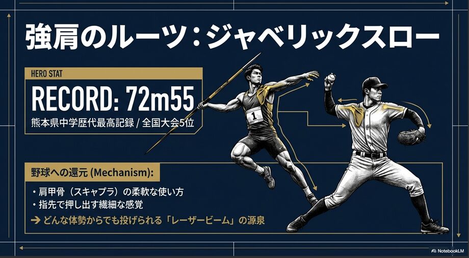 72m55の熊本県中学歴代最高記録を解説するジャベリックスローの統計と肩甲骨の使い方の説明