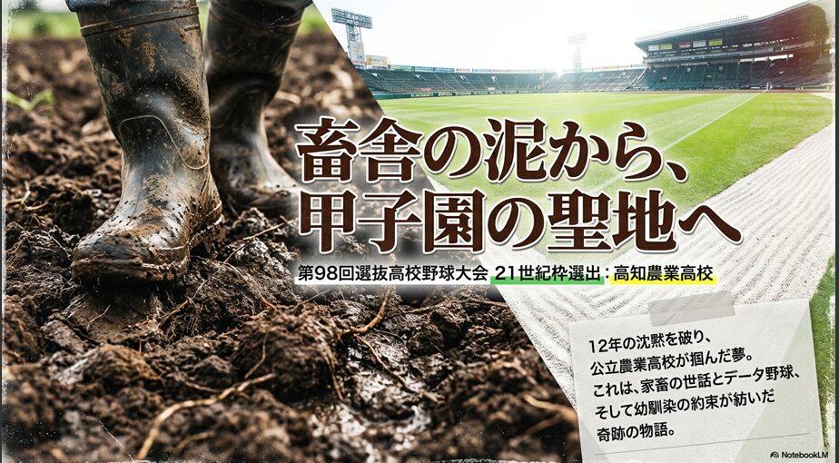 高知農業高校の21世紀枠選出と、畜舎の泥から甲子園を目指す物語を伝えるメインビジュアル