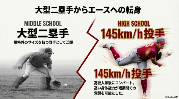 中学時代の大型二塁手から高校での145キロ投手へのコンバート解説