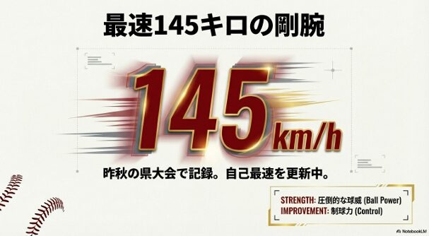 最速145キロの記録と、武器である球威、課題の制球力のまとめ