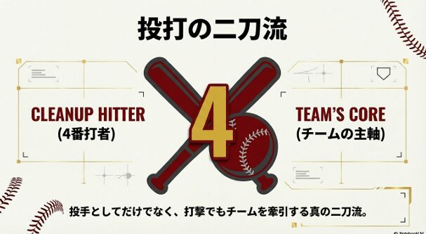 投手としてだけでなく4番打者としてチームの主軸を担う二刀流の紹介