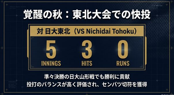 日大東北戦で5回3安打無失点の快投を見せた和泉投手の秋季大会成績