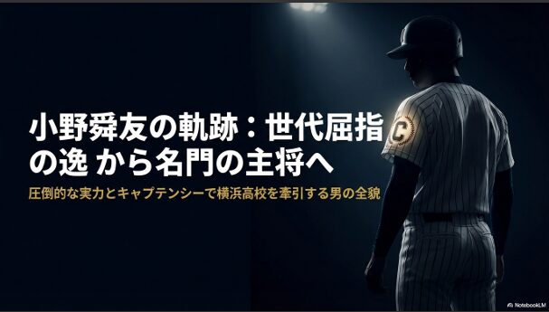 横浜高校野球部・小野舜友選手の歩みを辿るタイトルスライド