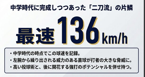 中学時代に最速136キロを記録した投球能力に関するデータ
