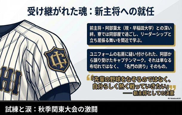 前主将・阿部葉太選手から譲り受けたキャプテンマークを背負うユニフォームのイラスト