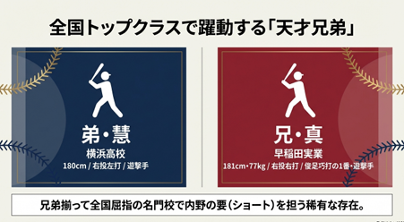 横浜高校の弟・慧と早稲田実業の兄・真のプロフィール比較スライド