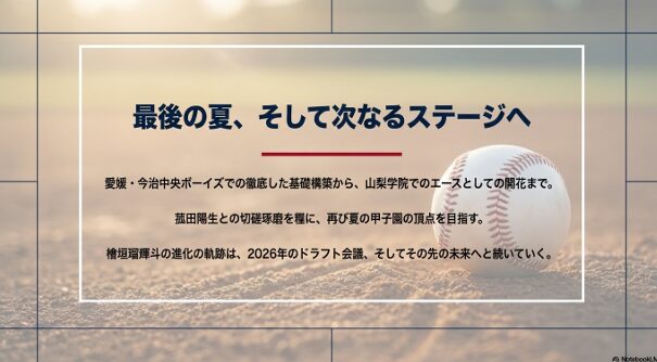 今治中央ボーイズでの基礎構築から山梨学院でのエース開花まで、2026年ドラフトとその先の未来を見据えた進化の軌跡まとめ
