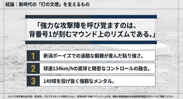 粘り強さ、精密なコントロール、強靭なメンタルを兼ね備えた新時代のエース