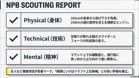 巨人など複数球団が注目する、丹羽涼介の身体・技術・精神面でのドラフト上位候補評価レポート