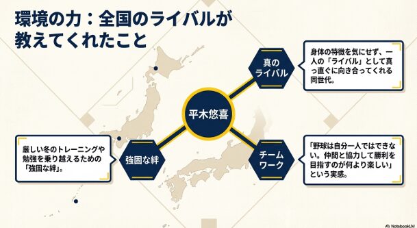 身体の特徴を気にせず一人のライバルとして向き合ってくれる仲間とのチームワークの大切さを表現したイメージ画像