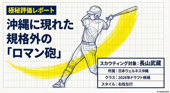 日本ウェルネス沖縄・長山武蔵の2026年ドラフト候補としての極秘評価レポート表紙