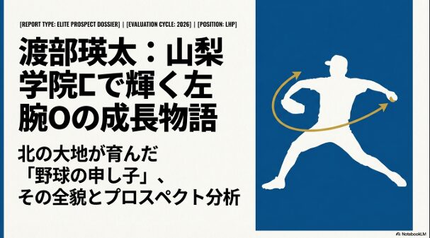 山梨学院の本格派左腕、渡部瑛太選手のプロスペクト分析レポートの表紙。