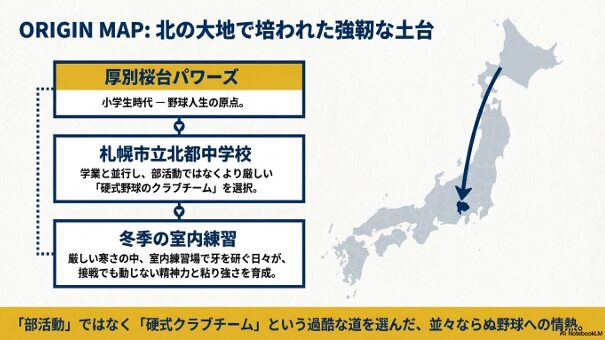 2022年から2024年まで札幌新琴似リトルシニアで全国大会を経験した経歴図。