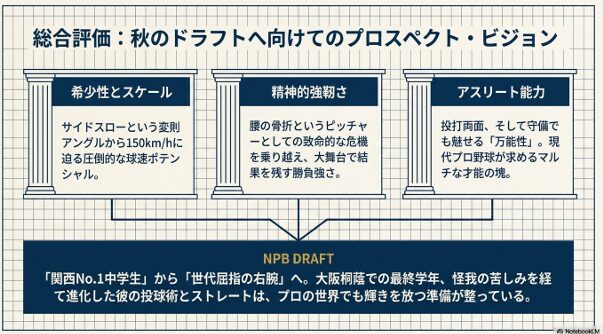 希少なサイドスローのスケール、精神的強靭さ、アスリート能力をまとめた総合評価図。