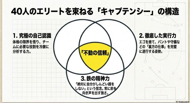 究極の自己認識、徹底した実行力、鉄の精神力の3つが重なることで生まれる不動のリーダーシップの構造