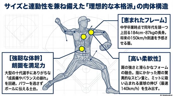 鵡川高校・三浦秀斗投手の体格(184cm、87kg)と右投右打、投手、最速140km/hの基本データ