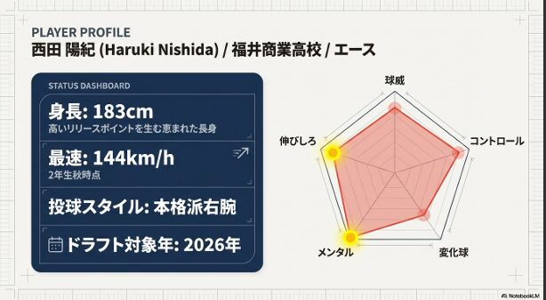 最速144km/hの直球と中学時代から磨いたチェンジアップ、スライダーの投球マトリックス 