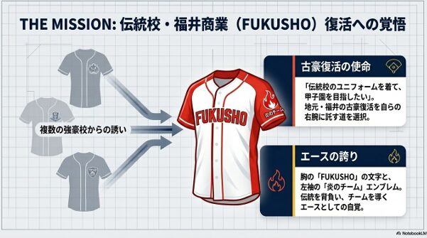 胸のFUKUSHOの文字と左袖の炎のチームエンブレムを背負う西田陽紀投手の覚悟 