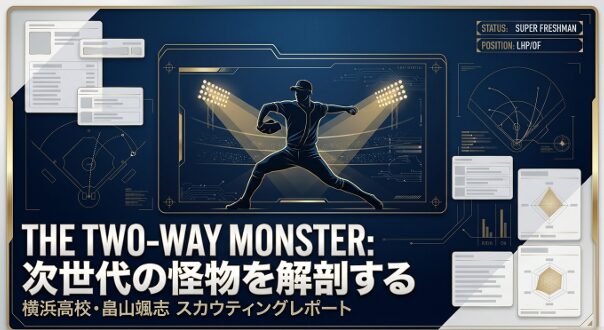 横浜高校の野球部員、畠山颯志(はたけやま・そうし)選手の二刀流としての素質を分析したスライド資料の表紙