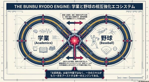 東大野球部（六大学野球）と国立大医学部、2つの進路におけるモチベーションと要求スキルの比較図
