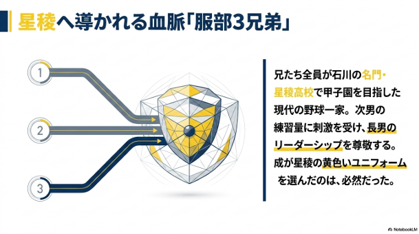 兄たち全員が星稜高校で甲子園を目指した野球一家のイメージ図。