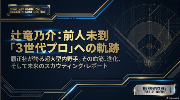 履正社高校の超大型内野手、辻竜乃介選手の3世代プロへの軌跡をまとめたスカウティングレポートの表紙画像