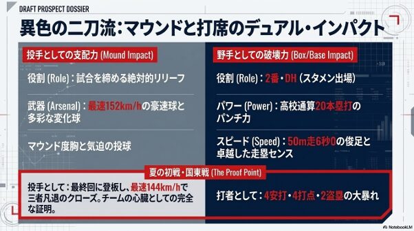 リリーフ登板と2番指名打者をこなす平田玲翔選手の二刀流としての活躍と、夏の国東戦での成績まとめ