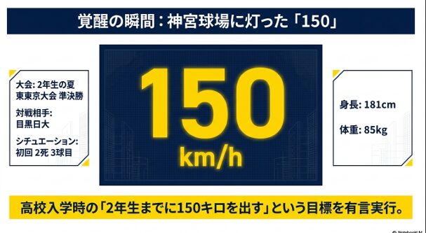 高校2年夏の東東京大会準決勝、目黒日大戦で自己最速150キロを計測した瞬間の記録