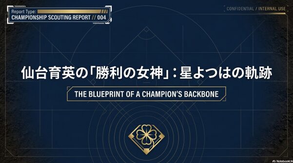 仙台育英野球部を支える「勝利の女神」星よつはさんの軌跡を示す四つ葉のクローバーのロゴ画像