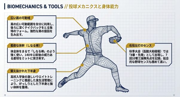 最速144キロを生み出す広い肩の可動域や柔軟な体幹など石川瑛二朗の投球フォームのメカニクス
